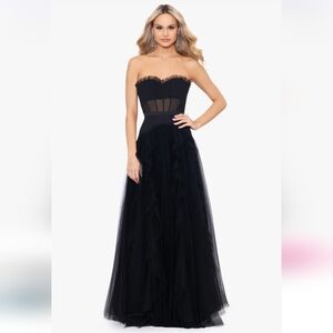 NWT Betsy & Adam Black Ruffled A-Line Maxi Dress